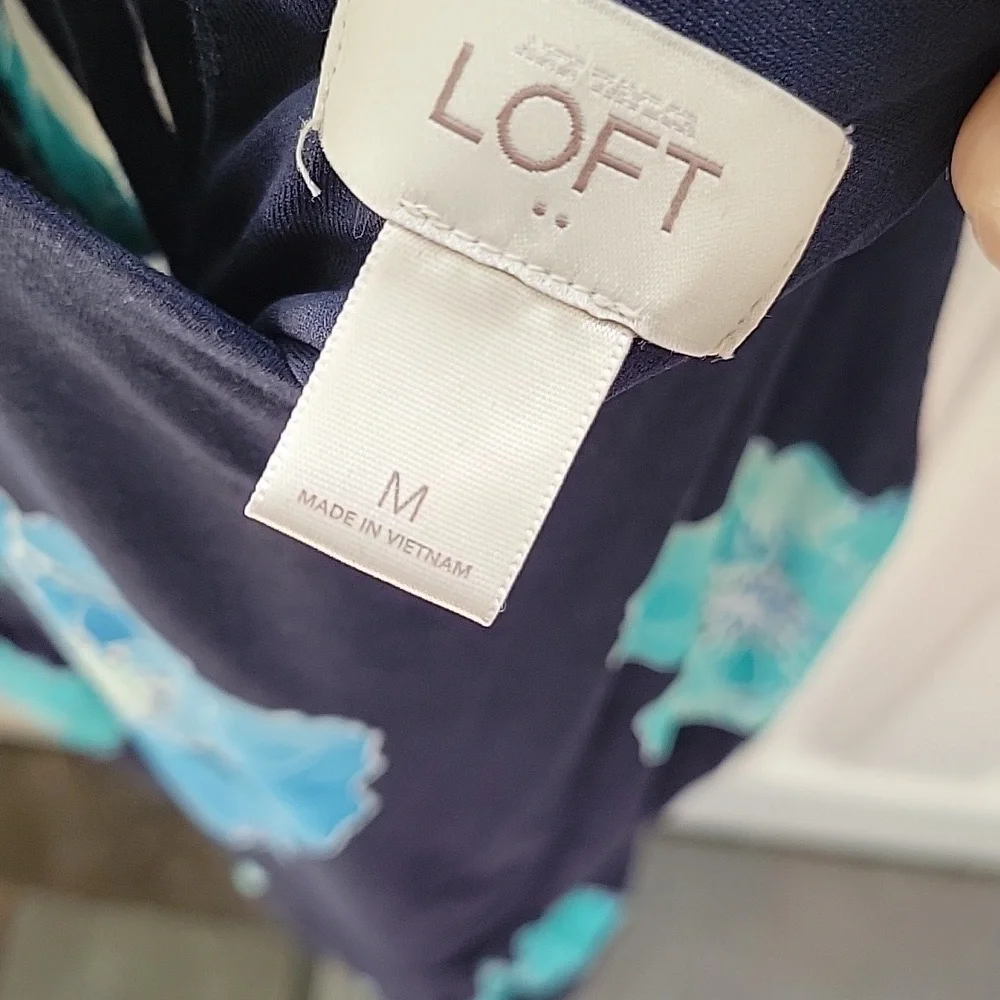 Loft Navy Sundress With Blue And Green Flowers Size 10 - Picture 3 of 4